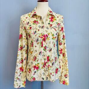 VTG Yellow Floral Western Rodeo Snap 100% cotton Button Up Shirt Top Y2K Size, L